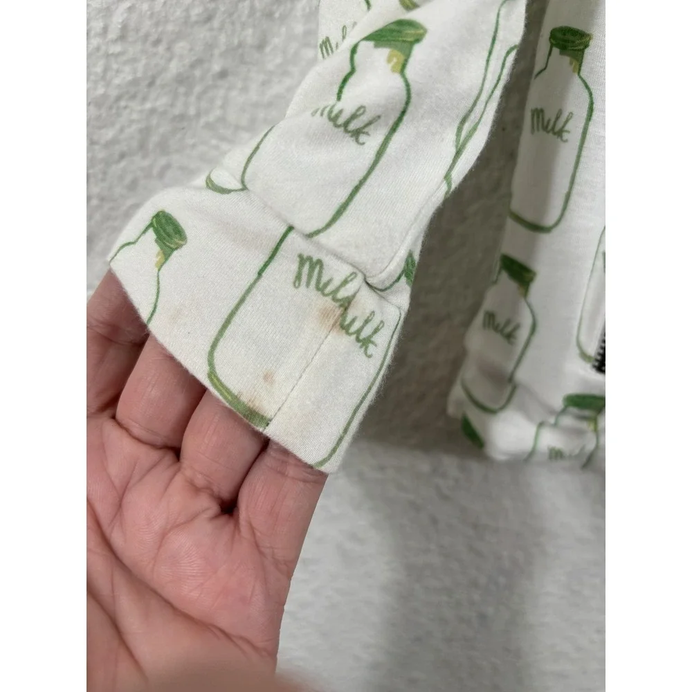 Quinn Jacket Girls 2T White Green Milk Bottle Print‎ Bamboo Zip Moto Sweatshirt